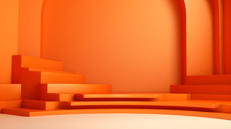 Futuristic Studio Background in Orange Colors. Elegant room for product presentationの素材