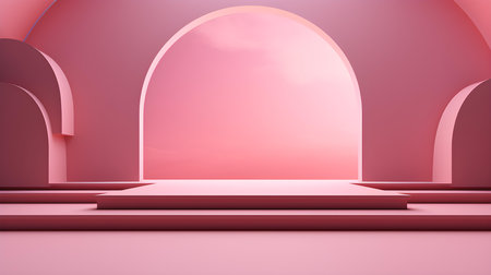 Futuristic studio background in pink colors. Elegant room for product presentationの素材