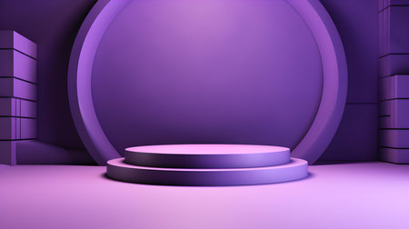 Futuristic studio background in purple colors. Elegant room for product presentationの素材