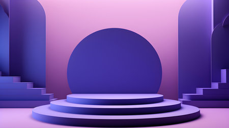 Futuristic studio background in purple colors. Elegant room for product presentationの素材