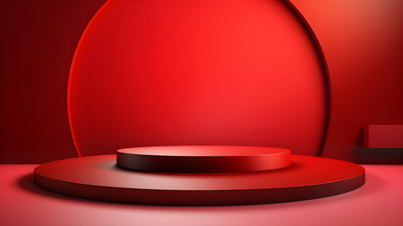 Futuristic studio background in red colors. Elegant room for product presentationの素材