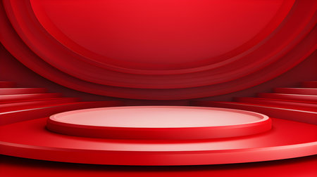 Futuristic studio background in red colors. Elegant room for product presentationの素材