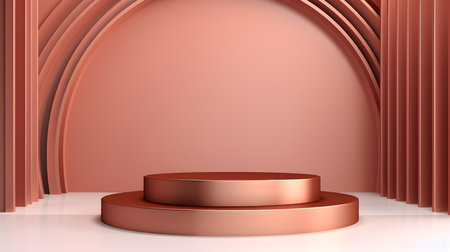 Futuristic Studio Background in rose gold colors. Elegant room for product presentationの素材