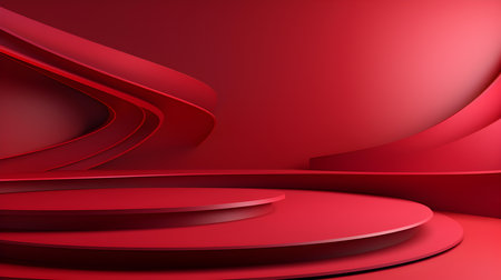 Futuristic studio background in ruby colors. Elegant room for product presentationの素材