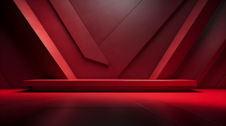 Futuristic studio background in ruby colors. Elegant room for product presentationの素材