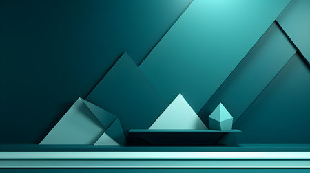 Futuristic Studio Background in Turquoise Colors. Elegant room for product presentationの素材