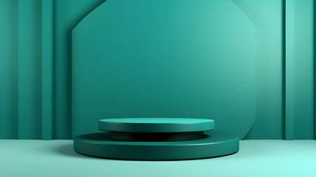 Futuristic Studio Background in Turquoise Colors. Elegant room for product presentationの素材
