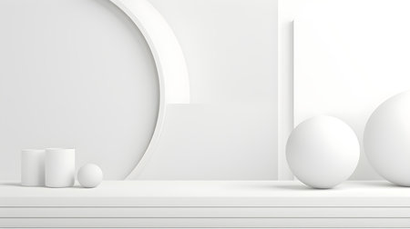 Futuristic studio background in white colors. Elegant room for product presentationの素材