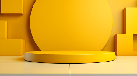 Futuristic studio background in yellow colors. Elegant room for product presentationの素材