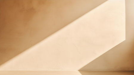 Empty Room in Beige Colors with Shadows on the Wall. Elegant Studio Background for Product Presentation.の素材