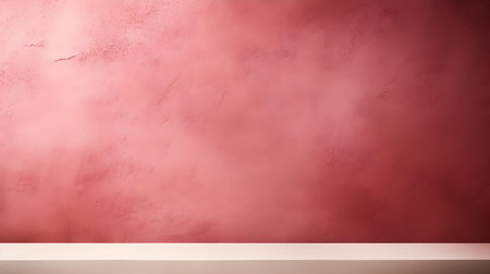 Empty Room in burgundy Colors with Shadows on the Wall. Elegant Studio Background for Product Presentation.の素材