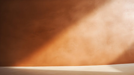 Empty room in dark brown colors with shadows on the wall. Elegant Studio Background for Product Presentation.の素材