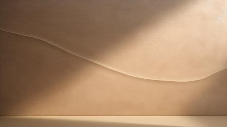 Empty room in dark brown colors with shadows on the wall. Elegant Studio Background for Product Presentation.の素材