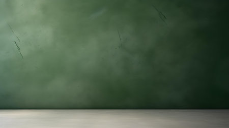Empty room in dark green colors with shadows on the wall. Elegant Studio Background for Product Presentation.の素材