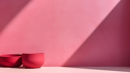 Empty Room in Fuchsia Colors with Shadows on the Wall. Elegant Studio Background for Product Presentation.の素材