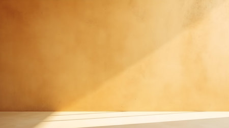 Empty Room in golden Colors with Shadows on the Wall. Elegant Studio Background for Product Presentation.の素材