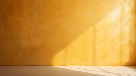 Empty Room in golden Colors with Shadows on the Wall. Elegant Studio Background for Product Presentation.の素材