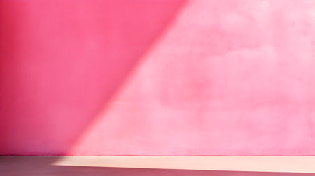 Empty Room in hot pink Colors with Shadows on the Wall. Elegant Studio Background for Product Presentation.の素材