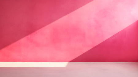 Empty Room in hot pink Colors with Shadows on the Wall. Elegant Studio Background for Product Presentation.の素材