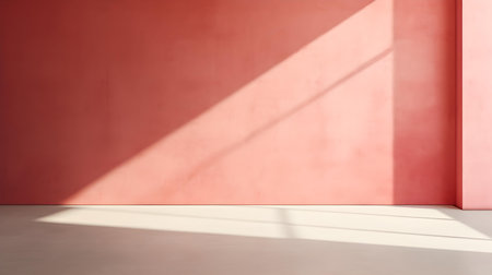 Empty Room in red Colors with Shadows on the Wall. Elegant Studio Background for Product Presentation.の素材