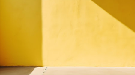 Empty room in yellow colors with shadows on the wall. Elegant Studio Background for Product Presentation.の素材