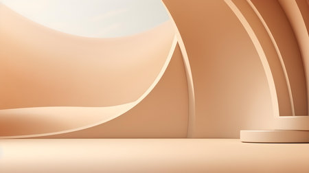 Abstract studio background in beige colors. Minimal showroom for product presentationの素材