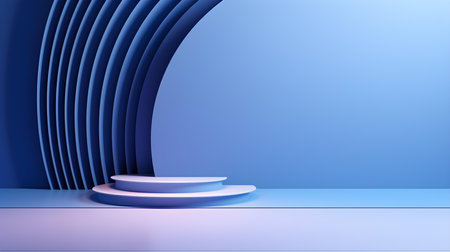 Abstract studio background in blue colors. Minimal showroom for product presentationの素材