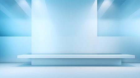 Abstract studio background in light blue colors. Minimal showroom for product presentationの素材