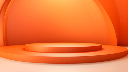 Abstract studio background in orange colors. Minimal showroom for product presentationの素材
