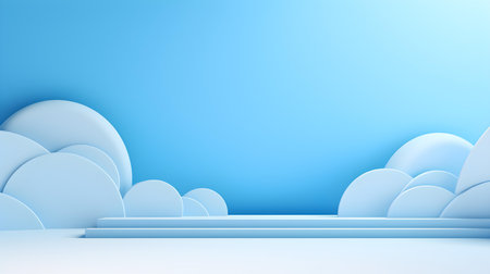 Abstract studio background in sky blue colors. Minimal showroom for product presentationの素材
