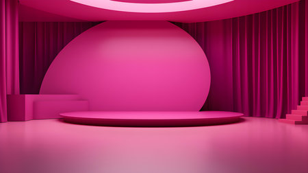 Modern studio background in fuchsia colors. Elegant room for product presentationの素材