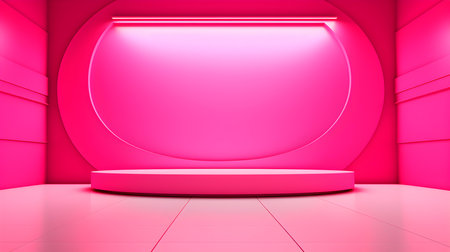 Modern studio background in hot pink colors. Elegant room for product presentationの素材