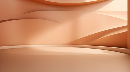 Modern studio background in light brown colors. Elegant room for product presentationの素材