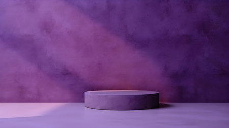 Empty Room in dark purple Colors with Shadows on the Wall. Minimal Podium for Product Presentation.の素材