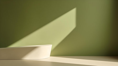 Empty Room in khaki Colors with Shadows on the Wall. Minimal podium for product presentation.の素材