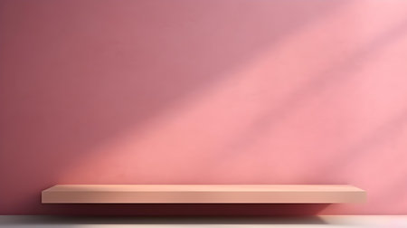 Empty room in pink colors with shadows on the wall. Minimal Podium for Product Presentation.の素材
