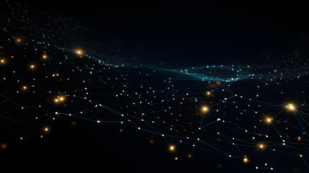 Blurred Data Technology Background in black Colors. Network of connected dots and linesの素材