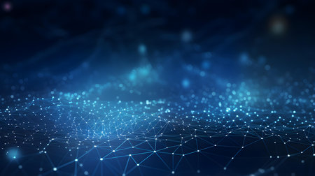 Blurred Data Technology Background in blue Colors. Network of connected dots and linesの素材