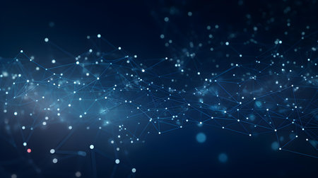 Blurred Data Technology Background in navy colors. Network of connected dots and linesの素材