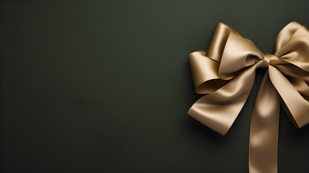 Khaki Gift Ribbon with a Bow in front of a Dark Background. Festive Template for Holidays and Celebrationsの素材