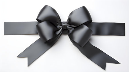 Anthracite Gift Ribbon with a Bow on a white Background. Festive Template for Holidays and Celebrationsの素材
