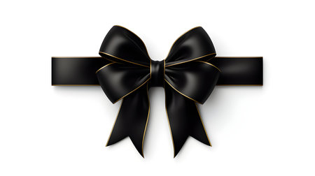 Black gift ribbon with a bow on a white background. Festive Template for Holidays and Celebrationsの素材