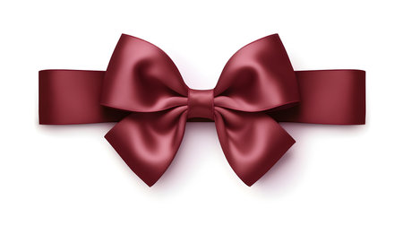 Burgundy Gift Ribbon with a Bow on a white background. Festive Template for Holidays and Celebrationsの素材