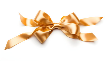 Golden Gift Ribbon with a Bow on a white background. Festive Template for Holidays and Celebrationsの素材