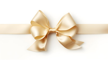 Ivory Gift Ribbon with a Bow on a white Background. Festive Template for Holidays and Celebrationsの素材
