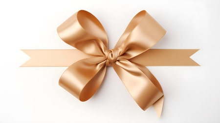 Light Brown Gift Ribbon with a Bow on a white background. Festive Template for Holidays and Celebrationsの素材