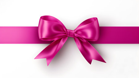 Magenta Gift Ribbon with a Bow on a white background. Festive Template for Holidays and Celebrationsの素材