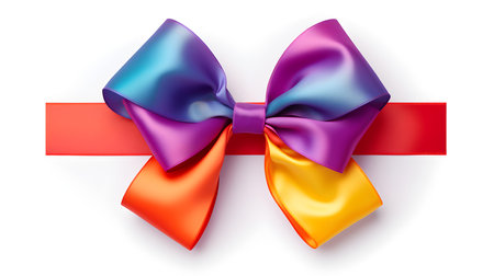 Multicolor Gift Ribbon with a Bow on a white background. Festive Template for Holidays and Celebrationsの素材