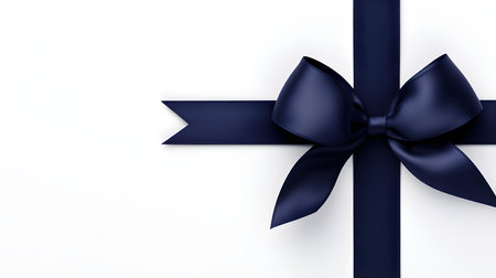 Navy Gift Ribbon with a Bow on a white Background. Festive Template for Holidays and Celebrationsの素材