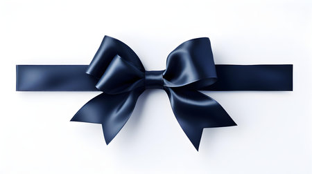 Navy Gift Ribbon with a Bow on a white Background. Festive Template for Holidays and Celebrationsの素材